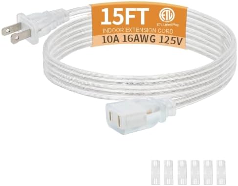 Clear Extension Cord, 15 FT Clear Extension Cord Indoor Thin, 1Pack by haultop