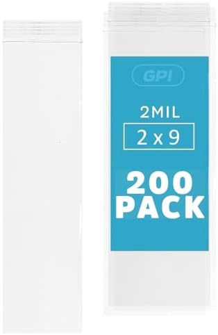 2" x 9" Long Zip Bags, 200 Count, 2 Mil, Incense & Necklaces, Value Pack by GPI+POLY