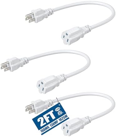 DEWENWILS 2FT Extension Cord,16/3 SJTW, 13A, ETL Listed, Black, 3 Pack by DEWENWILS