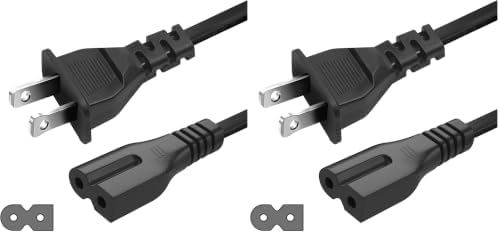 2 Prong Polarized 5Ft Power Cord C7 Connector AC Power Cable Replacement for Vizio D-E-M Series TV, Sewing Machine, PlayStation PS1/PS2, Sony, Bose, Brother, Singer (Pack of 2) by LORDTRONICS
