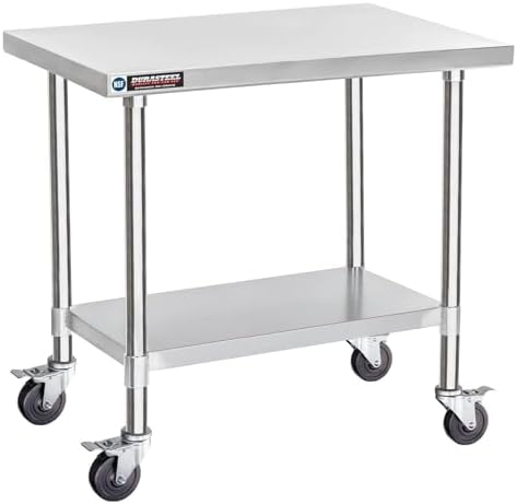 DuraSteel 24x36 NSF Stainless Steel Cart - Heavy Duty Rolling Food Prep Table with Undershelf - Metal Utility Cart for Commercial Restaurant Kitchen, Laundry, Outdoor Portable BBQ Grill by DuraSteel