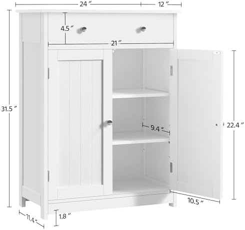 Yaheetech Small Bathroom Storage Cabinet with Drawer and 2 Doors, White - Image 3