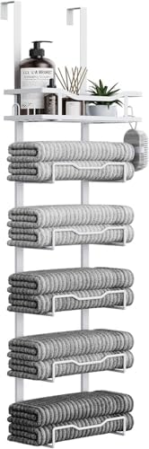Aetyord Hanging Towel Racks for Bathroom No Drill - Over The Door 6-Tier Bath Towel Storage Organizer for Small Bathrooms - Back Door Large Tiered Towel Holder Hanger for Rolled Towels RV Camper White by Aetyord