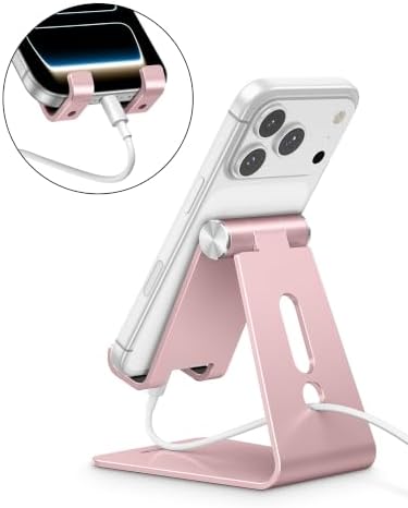 OMOTON Adjustable Cell Phone Stand, C2 Aluminum Desktop Phone Holder Dock Compatible with iPhone 15 14 13 Xs XR 8 Plus 7 6, Samsung Galaxy, Google Pixel, Android Phones, Rose Gold - Image 6