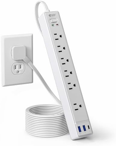 SUPERDANNY 6Ft Thin Extension Cord, Flat Plug Surge Protector Power Strip by SUPERDANNY