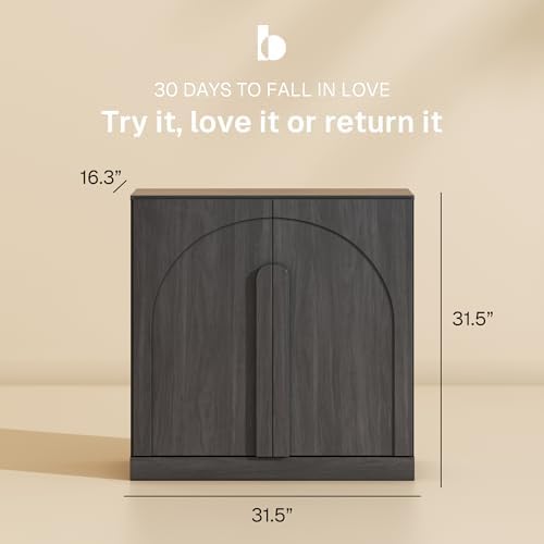 BELLEZE Bijou Modular Media Console Wall Unit (94.5" Wide)-Extra Long Entertainment Center & Storage System-Arched Door Sideboard for Living Room -Hides All Clutter, Ebony - Image 2