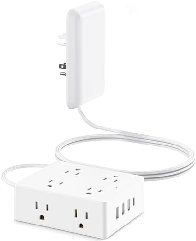 Olcorife Flat Extension Cord with Outlet Cover, Flat Plug Power Strip with 8 Outlets and 4 USB Ports, 5 FT Cord Hidden Outlet Extender for Tight Spaces by olcorife