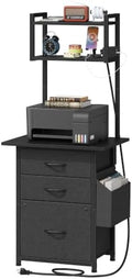 HIGDBFE 3 Drawer File Cabinet with Charging Station, 49''H Tall, 3-Tier Small Filing Cabinet for Home Office, 20''*15'' for Small Printer, Fabric Drawer, Printer Stand, Black by HIGDBFE