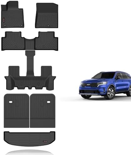 KELCSEECS Floor Mats & Backrest Mats & Cargo Liner for 2021 2022 2023 2024 2025 2026 Kia Sorento(Not for Hybrid) Car Mats Trunk Liner Trunk Mat Kia Sorento Floor Mats Cargo Mat Accessories by KELCSEECS