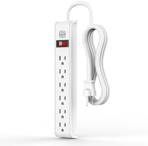 TiFFCOFiO Surge Protector Power Strip, 6 Feet Extension Cord, 600 Joules Surge Protection, Multiple Protection 6 Outlet Strip, 14 AWG Cord, 15A/1875W, ETL Listed by TiFFCOFiO