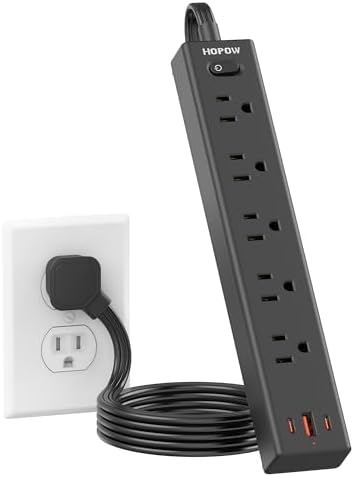 3FT Surge Protector Power Strip, 1700J, 5AC&1A2C, Flat Plug Extension Cord by HOPOW