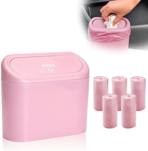 Car Trash Can with Lid, Leakproof Mini Car Garbage Can with Trash Bags Pink by Unknown
