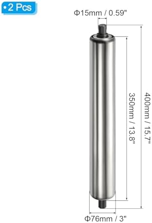 PATIKIL Conveyor Roller 3" Diameter 16" Length, 2 Pack Stainless Steel Transmission Replacement Part Galvanized End, Silver - Image 2