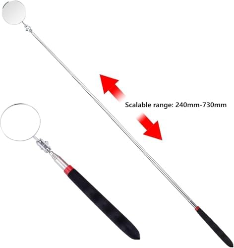 6 Pcs Extended Handle Telescopic Mirror Set - Car Inspection Mirror, 50mm Diameter, Round Handle, 360-Degree Rotation, Stainless Steel Universal Folding Telescopic Round Mirror (Black) - Image 5