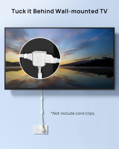 TROND 360 Rotating Flat Plug Extension Cord 8ft, 3 AC, ETL Listed, White - Image 5