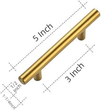 Ravinte Cabinet Handles, Brushed Brass,5" Length,3" Hole Center,3 Pack - Image 3