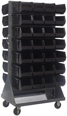 Quantum Storage Systems QMD-36H-240BK Mobile Double Sided Gray Louvered Rack System with Bins, 36” L x 25” W 72” H, Black by QuantumStorageSystems
