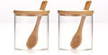 300ML/10Oz Clear Glass Jar with Bamboo Lid and Wooden Spoon, Cute Sugar Bowl Bath Salt Storage Canister Seasoning Container Condiment Pot with Scoop for Spice, Pepper for Kitchen, Table, Countertop by MOLADRI
