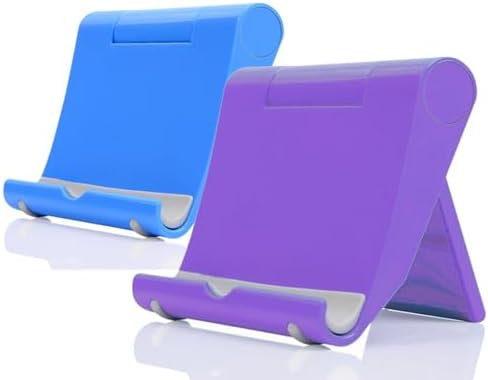 Portable Adjustable Cell Phone Stand, 2 Pack, Universal Fit for Desktop, Tablet, Compatible with Most Phones & Devices (Purple+Blue) by JUSDIQIR