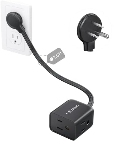 TROND Rightward Flat Plug Extension Cord Short 1.5ft for Tight Space, Black by TRONDOfficial