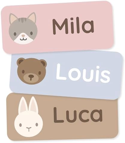 Personalized Name Labels for Kids (120) – Clothing Labels & Daycare Labels – Custom Waterproof Stickers for School Supplies - Babyanimals by Teddylabels