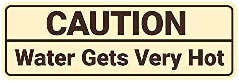 Standard Caution Water Gets Very Hot Sign (Ivory/Dark Brown) - Medium 10 Pack by SignsByLITA