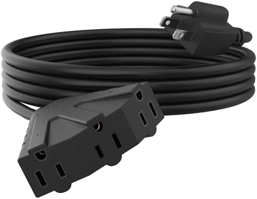 PLUGTUL 15FT Outdoor Extension Cord with Multiple Outlets | 14 Gauge, 3-Outlet, SJTW, 15A 14AWG 1875W SJTW, ETL Listed - Great for Garage, Garden and Home, Black by PLUGTUL