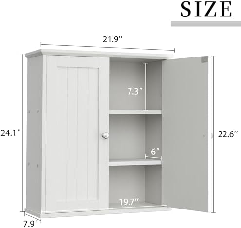Shintenchi Bathroom Wall Medicine Cabinet, Over The Toilet Storage, Cream - Image 2
