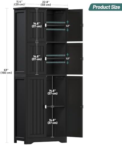 Tall Bathroom Storage Cabinet, 63" H Linen Floor Cabinet - Image 3
