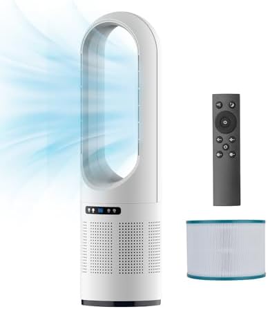 Tower Fan, 31.5Inch Cooling Bladeless Fan with HEPA Filter 99.97%, 2 IN 1 Floor Fan Combo 80° Oscillating with Remote, 8H Timer, 8 Speeds for Indoor, Bedroom, Home Office Room by Faryuan