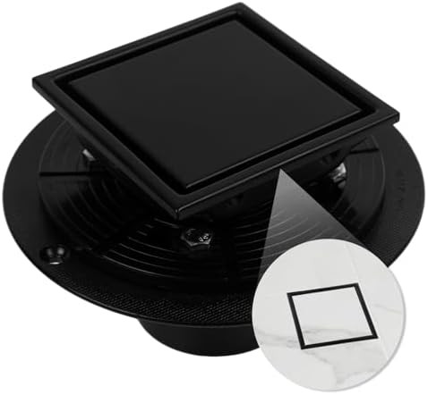 Square Shower Drain with Flange, 4 Inch, Matte Black, 2-in-1 Grate by HeaOrld