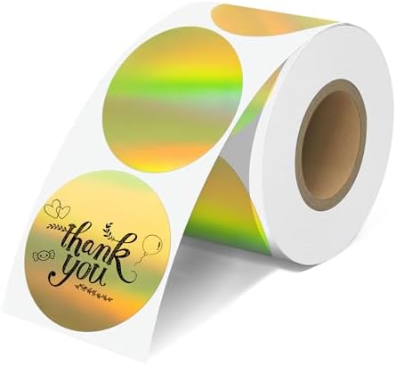 2'' Holographic Gold Thermal Labels - 500pcs Round Thermal Printer Labels by JOYIT