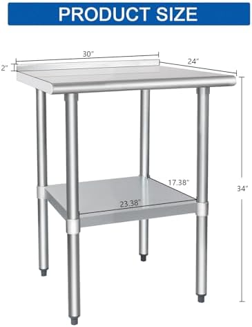 HARDURA Stainless Steel Prep & Work Table with Backsplash 24 x 30 Inches - Image 2