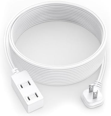 Flat Plug Extension Cord 15Ft White - 2-Prong Power Strip with 3 Polarized Outlets & Tamper Guard, 16/2 AWG 13A/1625W by LitStar