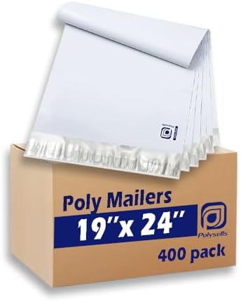 POLYSELLS 400 pcs 19x24 Inches White x Silver Poly Mailers Shipping Envelopes, Strong Adhesive Sealing, Waterproof, and Tear-resistant Postal Mailing Bags for Clothing and Accessories by POLYSELLS