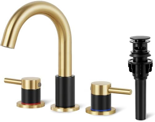 Black and Gold Bathroom Faucet 3 Hole, 2-Handle Widespread Faucet by IUERASD