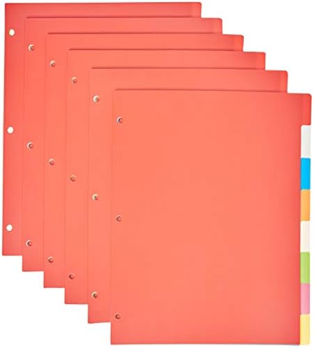 Amazon Basics 8-Tab Plastic Binder Dividers with Multicolor Tab Labels for 3 Ring Binder, Letter Size, 48 Sets by AmazonBasics