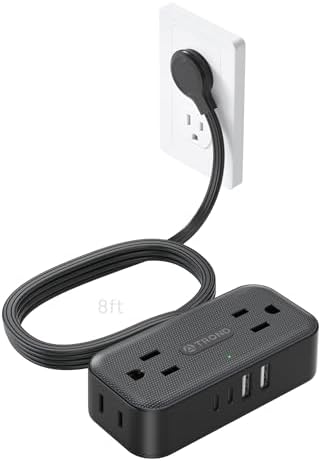 TROND Flat Plug Power Strip, Small Extension Cord 8ft, 4 AC & 4 USB, Black by TRONDOfficial