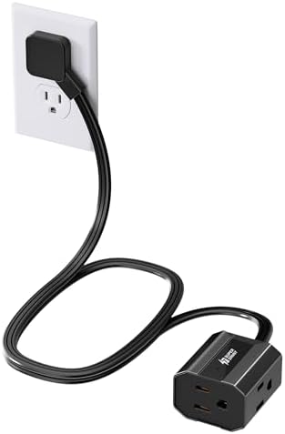 Short Extension Cord 3Ft, SUPERDANNY Mini Flat Plug Power Strip, 13A Indoor by SUPERDANNY