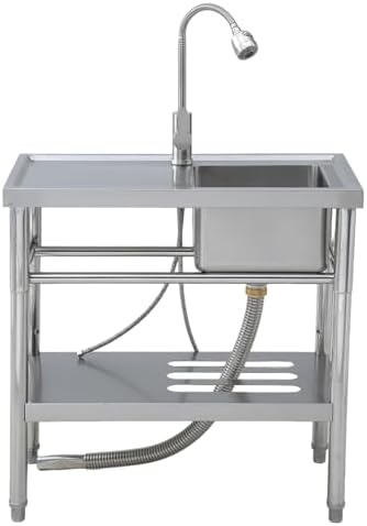 GarveeTech 29.5x15.7x29.5 IN Stainless Steel Utility Sink, Free Standing Laundry Sinks w/Drainboard - Stand & Faucet Included, Rust-Resistant Easy-Clean - For Laundry,Garage,Outdoor Prep by GarveeTech