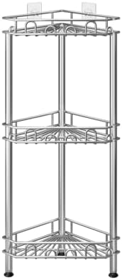 SWTYMIKI Standing Shower Caddy Corner - 3‑Tier Stainless Steel Shower Organizer Shelf with 12 Hooks and Adhesive Pads, Rustproof Corner Shelves Stand Rack for Bathroom Shower Room, Silver - Image 7