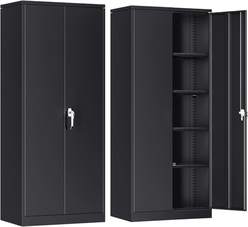 INTERGREAT Metal Storage Cabinet, 72” H Storage Cabinet with Doors and Adjustable Shelves for Office, Home, Garage, Pantry (Assembly Required, Black) by INTERGREAT