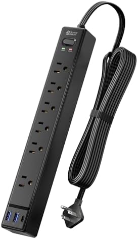 SUPERDANNY 6Ft Thin Extension Cord, Flat Plug Surge Protector Power Strip by SUPERDANNY