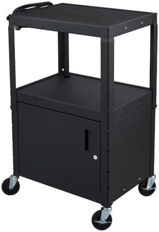 Luxor Multipurpose Adjustable Height Steel A/V Utility Cart with Cabinet - Black by LuxorWorkspaces