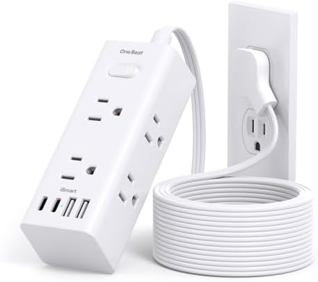 One Beat 10Ft Extension Cord with Multiple Outlets,Flat Plug Power Strip by OneBeat