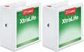 Cardinal 3 Ring Binder, 5 Inch Heavy Duty XtraLife Binder, Locking Slant-D Rings, Crack-Resistant Cover & Spine, ClearVue Covers with Shelf Pull, Holds 1,100 Sheets, White (26350) (Pack of 2) by TOPSProducts