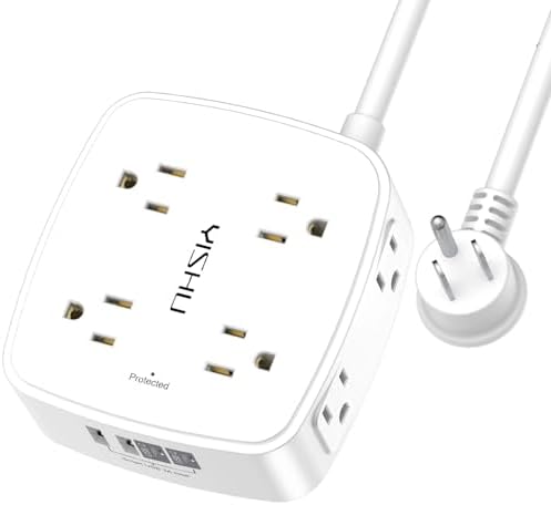 3Ft Surge Protector Power Strip - 8 Widely Outlets with 4 USB Ports, 3 Side Outlet Extender with 3 Feet Extension Cord, Flat Plug, Wall Mount, Desk USB Charging Station, ETL, White by YISHU