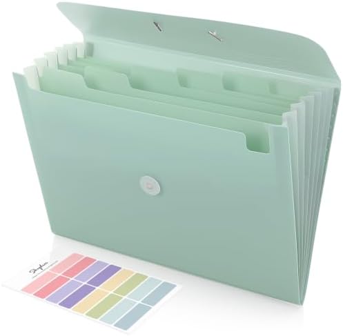 SKYDUE Accordion File Organizer, Expanding File Folder with 7 Pockets, Portable Receipt Paper Bill Document Organizer, Letter/A4 Size Filing Folder School Office Supplies, TurquoiseGreen by SKYDUE