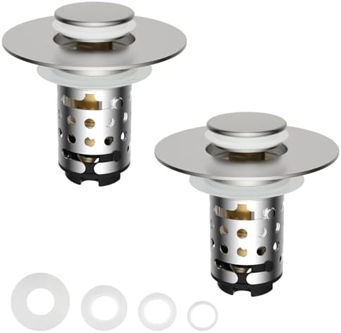 2PCS Universal Bathroom Sink Drain Strainer Hair Catcher, Brushed Nickel by Greatcomfortathome