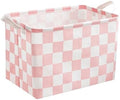 Ohocut Pink White Checkered Canvas Basket, Rectangular Organizing Decorative Storage Basket for Kids Dog Toy, Cute Aesthetic Race Cars Boy Room Decor for Home, Kitchen, Bedroom, Classroom, Shelves by Ohocut